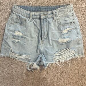 SHEIN Light Blue Distressed High-Rise Denim Shorts